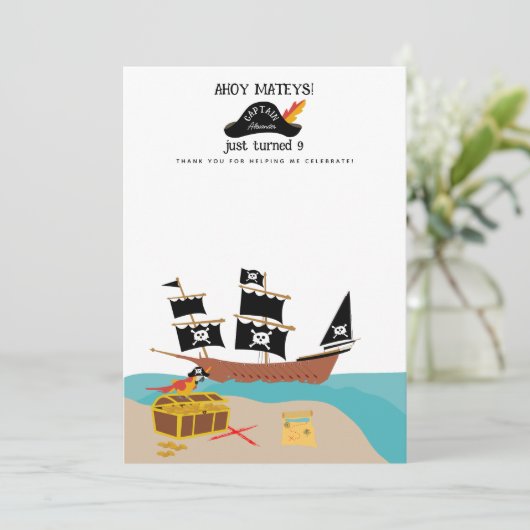 Pirate Thema Verjaardagsfeestje Dank u Bedankkaart (Staand voorkant)
