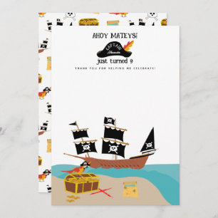 Pirate Thema Verjaardagsfeestje Dank u Bedankkaart
