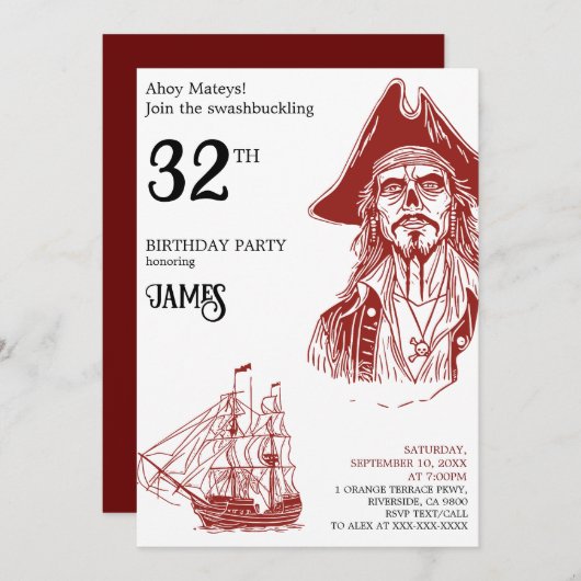 Pirate-thema verjaardagsfeestuitnodiging kaart (Voorkant / Achterkant)