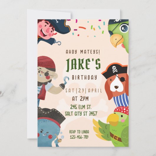 Pirate Theme Birthday Invitation Kaart (Voorkant)