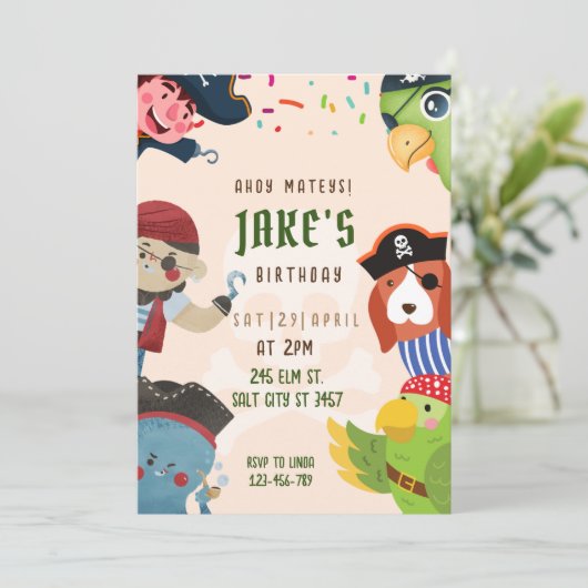Pirate Theme Birthday Invitation Kaart (Staand voorkant)