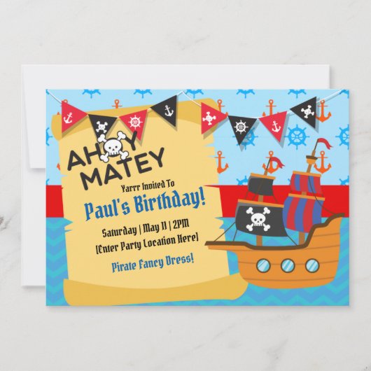 Pirate Theme Birthday Invitations Kaart (Voorkant)