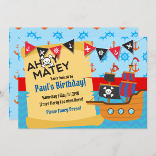 Pirate Theme Birthday Invitations Kaart