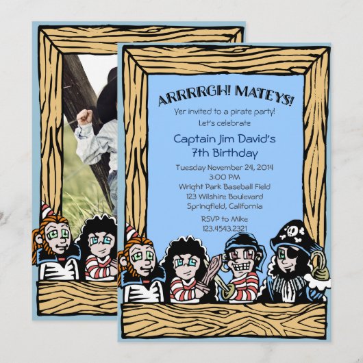 Pirate Theme Birthday Party Boy's Kaart (Voorkant / Achterkant)