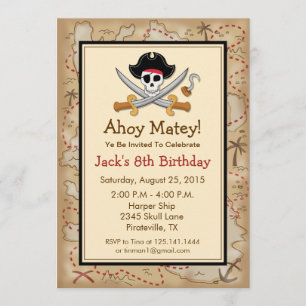 Pirate Theme Birthday Party Invitation Kaart
