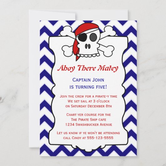 Pirate Theme Birthday Party Kaart (Achterkant)