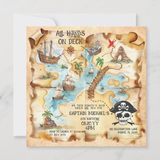 Pirate Theme Treasure Kaart Verjaardagsfeest (Voorkant)