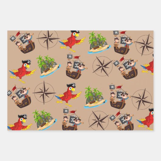 Pirate Theme Wrapping Paper Flat Sheet Set van 3 (Voorkant 3)