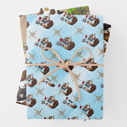 Pirate Theme Wrapping Paper Flat Sheet Set van 3 (In situ)