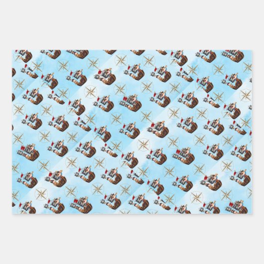 Pirate Theme Wrapping Paper Flat Sheet Set van 3 (Voorkant)