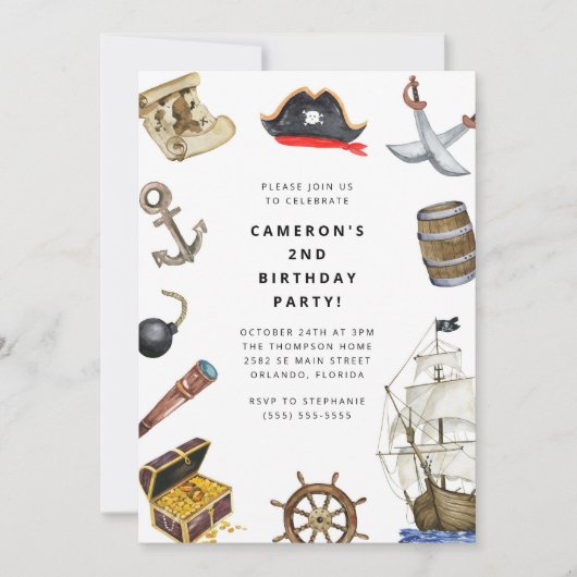 Pirate Themed Birthday Party Invitation Kaart (Voorkant)