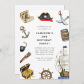 Pirate Themed Birthday Party Invitation Kaart (Voorkant / Achterkant)
