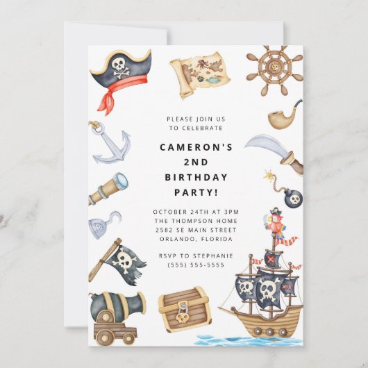 Pirate Themed Birthday Party Invitation Kaart (Voorkant)