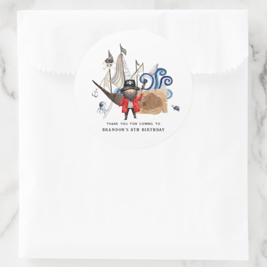 Pirate Thétaire Birthday Party - Hartelijk dank vo Ronde Sticker (Tas)