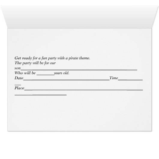 Pirate Thmed Birthday Party Invite for Son (Binenzijde Horizontaal (Onderkant))