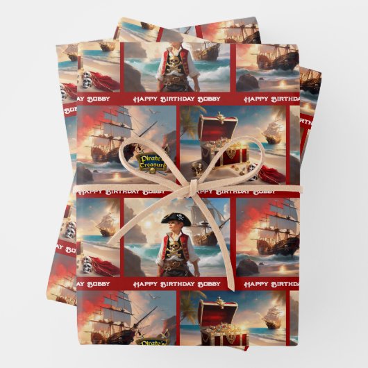 Pirate Treasure Boy's Birthday Personalize Name 3 Inpakpapier Vel (In situ)