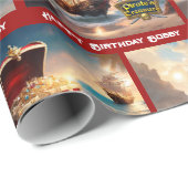 Pirate Treasure Boy's Birthday Personalize Name Cadeaupapier (Rol Hoek)