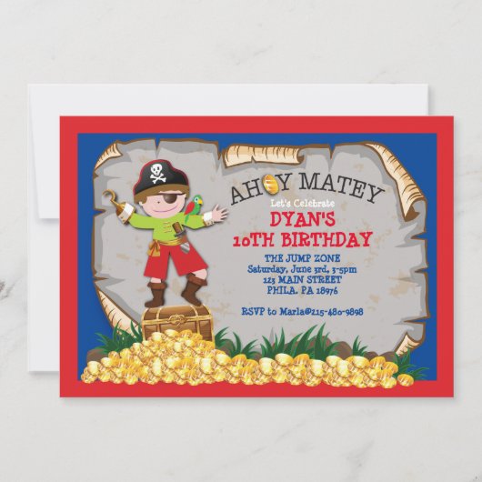 Pirate Treasure Chest Birthday Party Invitation Kaart (Voorkant)