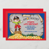 Pirate Treasure Chest Birthday Party Invitation Kaart (Voorkant / Achterkant)