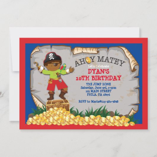 Pirate Treasure Chest Birthday Party Invitation Kaart (Voorkant)