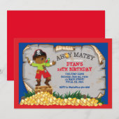 Pirate Treasure Chest Birthday Party Invitation Kaart (Voorkant / Achterkant)