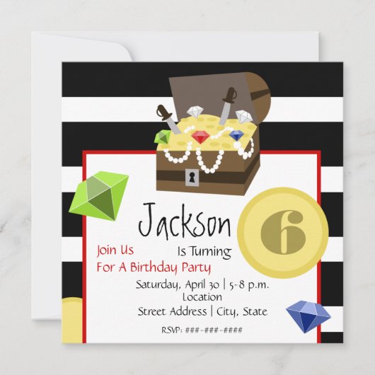 Pirate Treasure Chest Coins & Jewels Birthday Kaart (Voorkant)