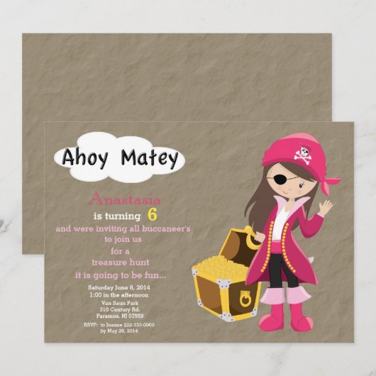 Pirate Treasure Hunt Birthday Invitation Kaart (Voorkant / Achterkant)