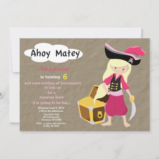 Pirate Treasure Hunt Birthday Invitation Kaart (Voorkant)