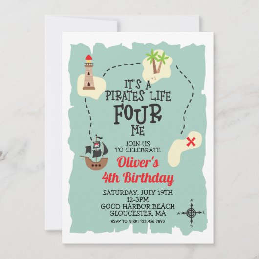 Pirate Treasure kaart 4e verjaardag (Voorkant)