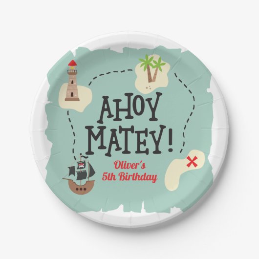 Pirate Treasure kaart Verjaardag Papieren Bordje (Voorkant)