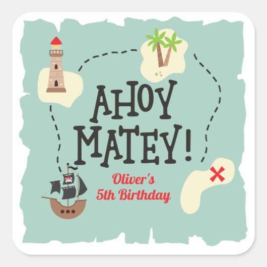 Pirate Treasure kaart Verjaardag Vierkante Sticker (Voorkant)