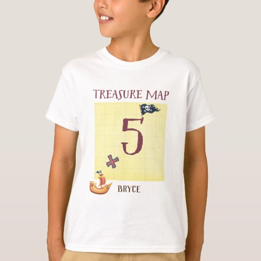 Pirate Treasure Map Age 5 met naam T-shirt (Voorkant)