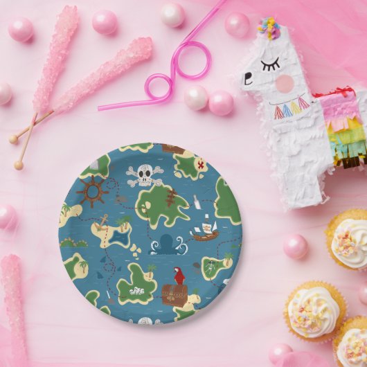 Pirate Treasure Map Birthday Blue Papieren Bordje (Feest)