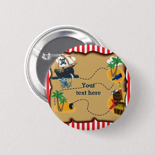 Pirate Treasure Map Birthday Party Pin BUTTTON Ronde Button 5,7 Cm (Voorkant /achterkant)