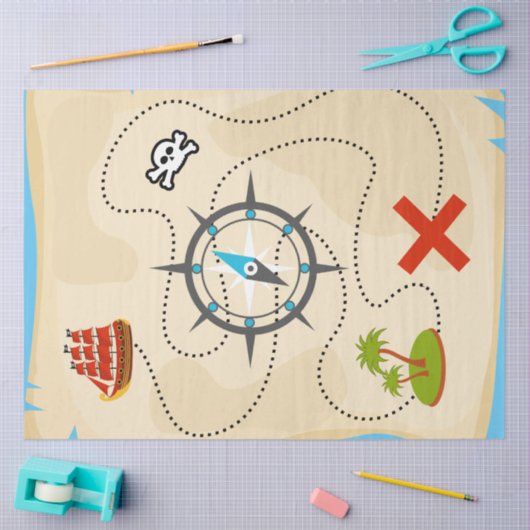 Pirate Treasure Map Cartoon Illustration Tissuepapier (Craft)