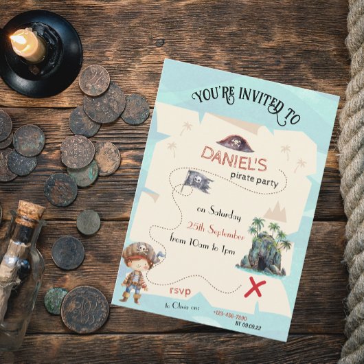 Pirate Treasure Map Kinder feestuitnodiging Kaart