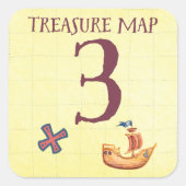 Pirate Treasure Map Leeftijd 3 Vierkante Sticker (Voorkant)
