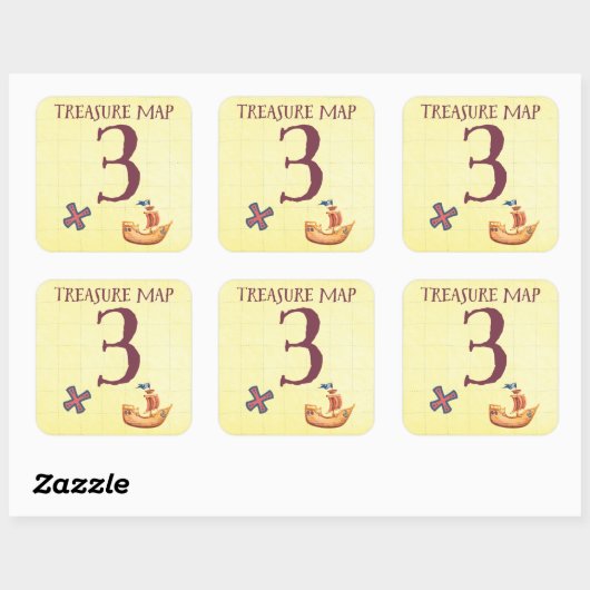 Pirate Treasure Map Leeftijd 3 Vierkante Sticker (Vel)