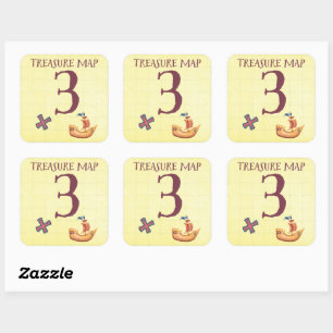 Pirate Treasure Map Leeftijd 3 Vierkante Sticker