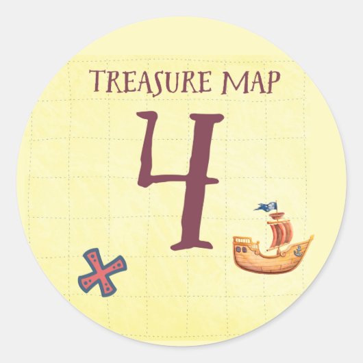 Pirate Treasure Map Leeftijd 4 Ronde Sticker (Voorkant)