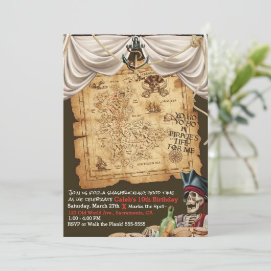 Pirate Treasure Map onder Zee Birthday Party Kaart (Staand voorkant)