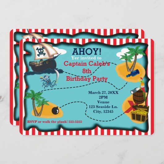 Pirate Treasure Map Verjaardagsfeest Uitnodigingen (Voorkant / Achterkant)