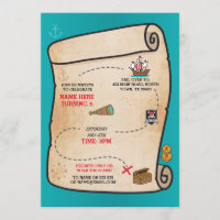 Pirate Treasure Map Verjaardagsschip Uitnodiging