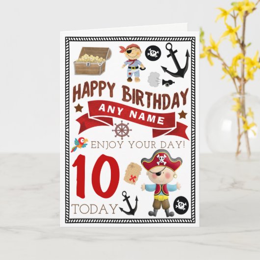 Pirate Treasure Persoonlijke Verjaardag Kaart (Gele Bloem)