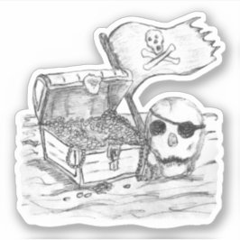 Pirate Treasure Scene Schets Sticker