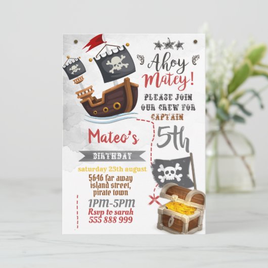 Pirate-uitnodiging - Pirate Birthday Party Kaart (Staand voorkant)