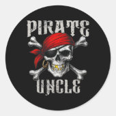 Pirate Uncle Jolly Roger Vlag en schedelbotten Ronde Sticker (Voorkant)