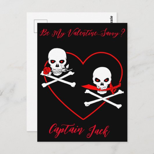 Pirate Valentijn Jolly Roger Briefkaart (Voorkant / Achterkant)