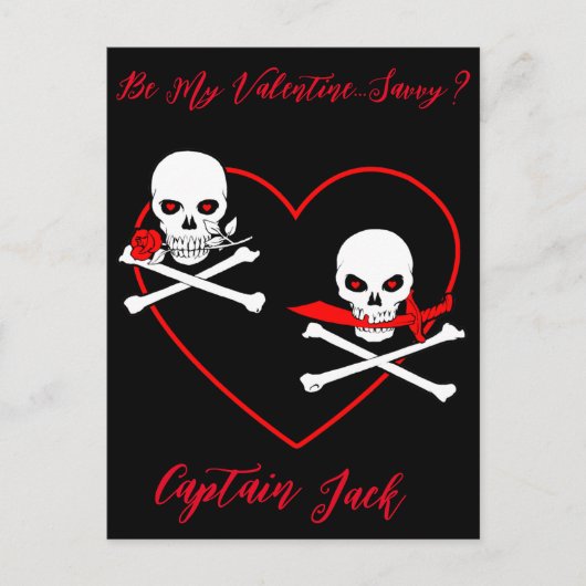 Pirate Valentijn Jolly Roger Briefkaart (Voorkant)