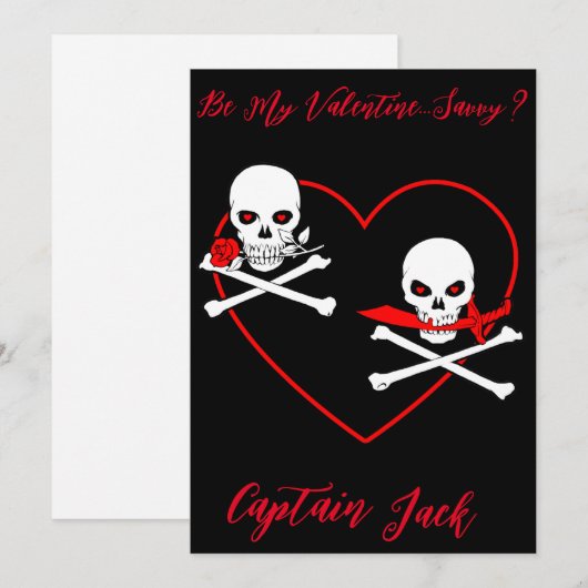 Pirate Valentijn Jolly Roger Feestdagenkaart (Voorkant / Achterkant)
